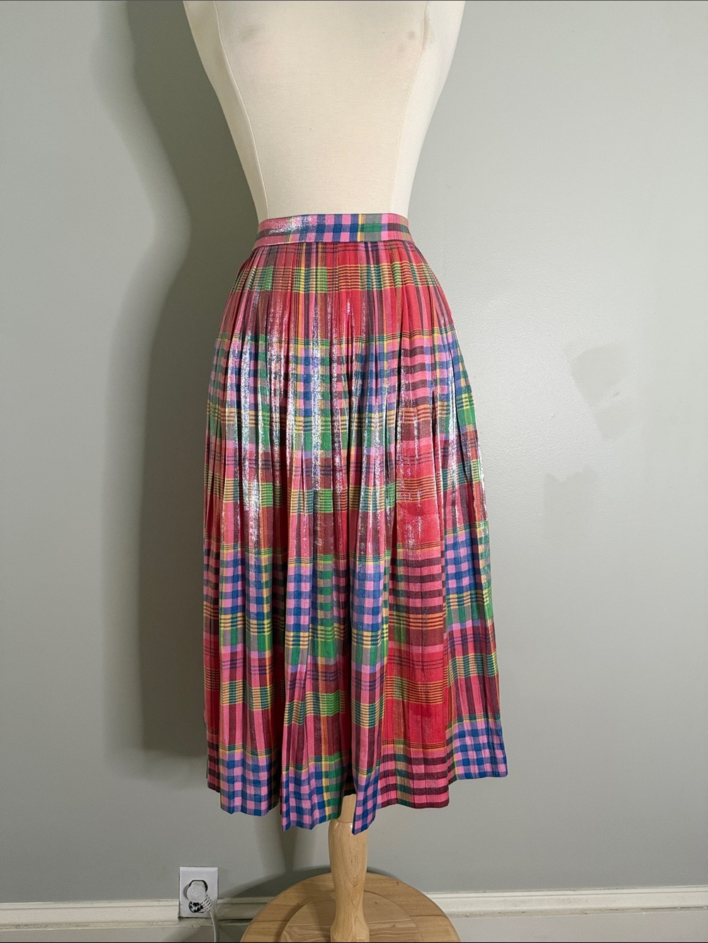 JCrew Pleated Shimmery Plaid Midi Skirt